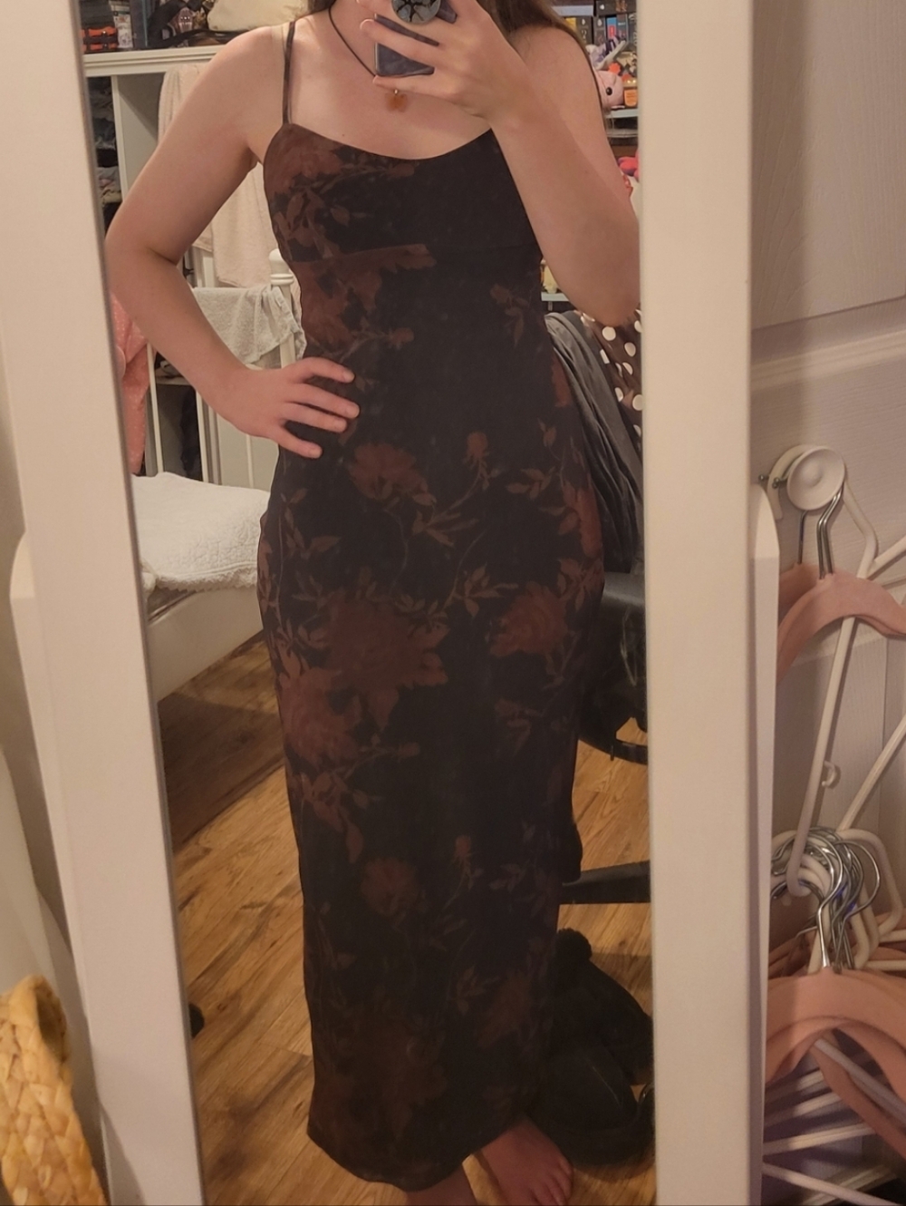 Dynamite Black Dress with Dark Orange Floral Print - Picture 4 of 7